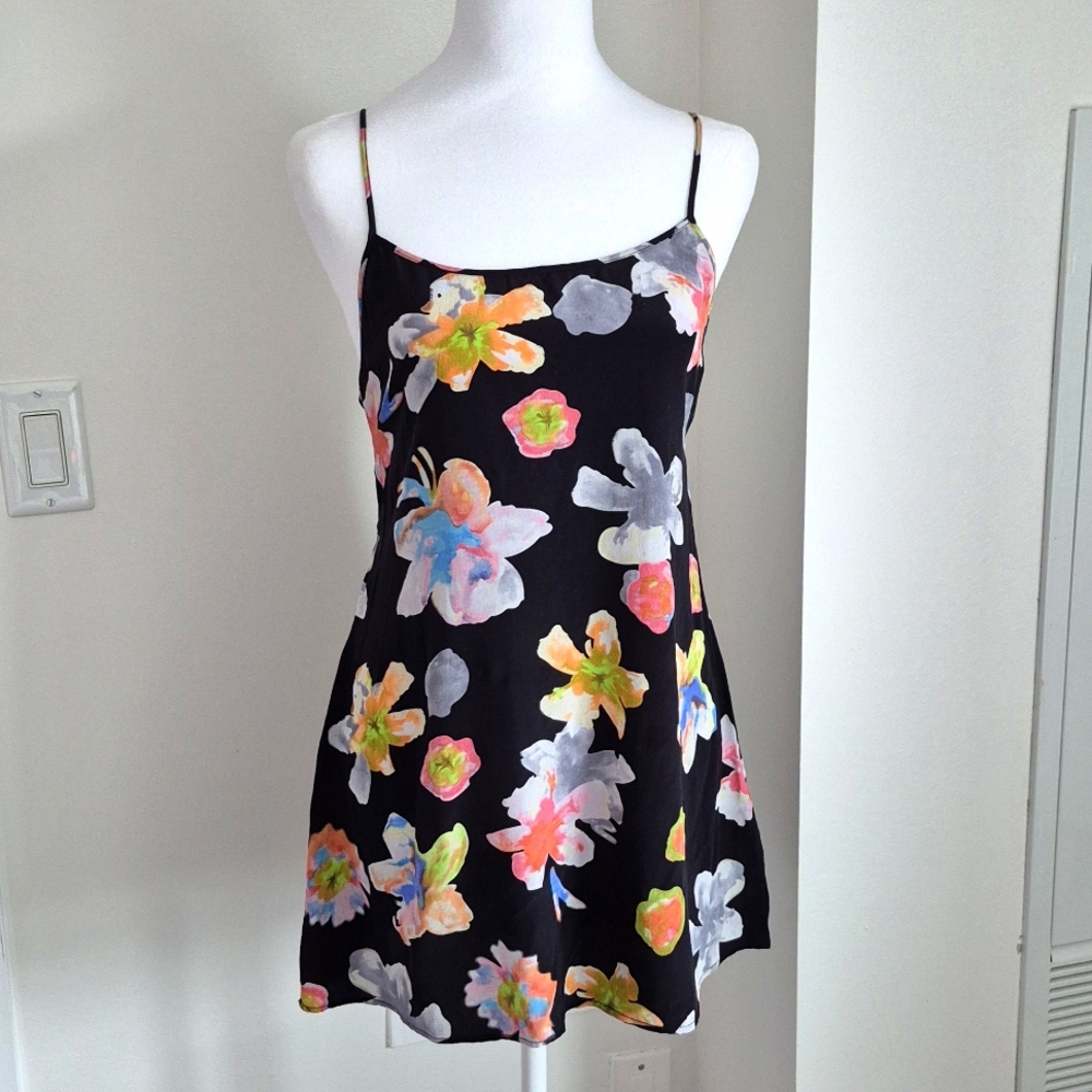 La Fee Verte Black Silk Floral Top Size Small